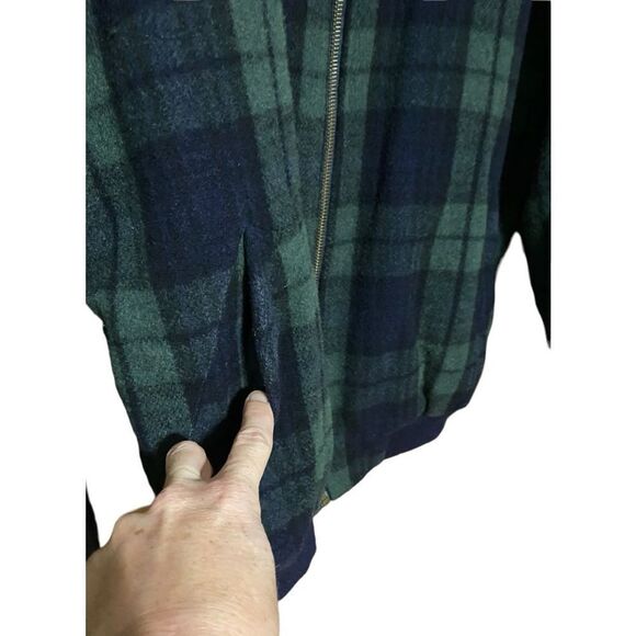 Mens vintage Gap blue and green plaid wool bomber jacket size S - Picture 2 of 7